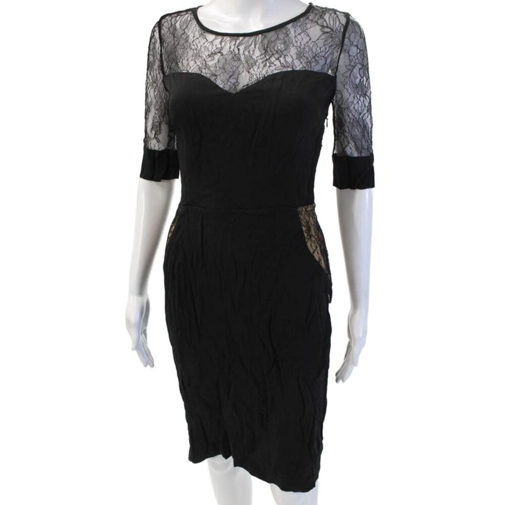 Collette Dinnigan Women Bodycon Sheath Dress Black 3/4 Sleeve Round Neck Size XS